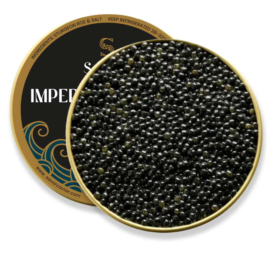 Caviar in a gold and black container with 'Imperial' branding. #size_250g