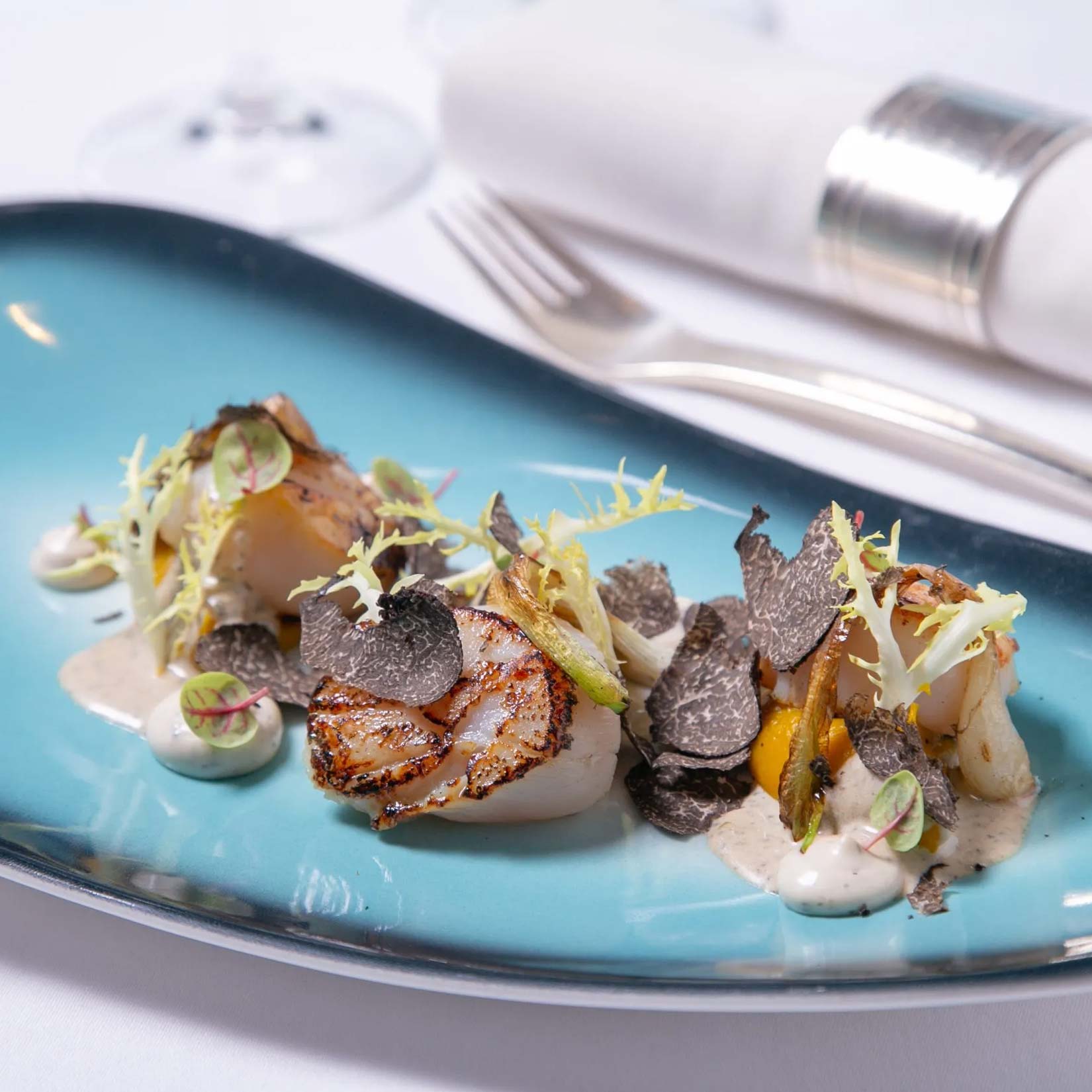 A single Monstera leaf in a clear glass vase against a white background.