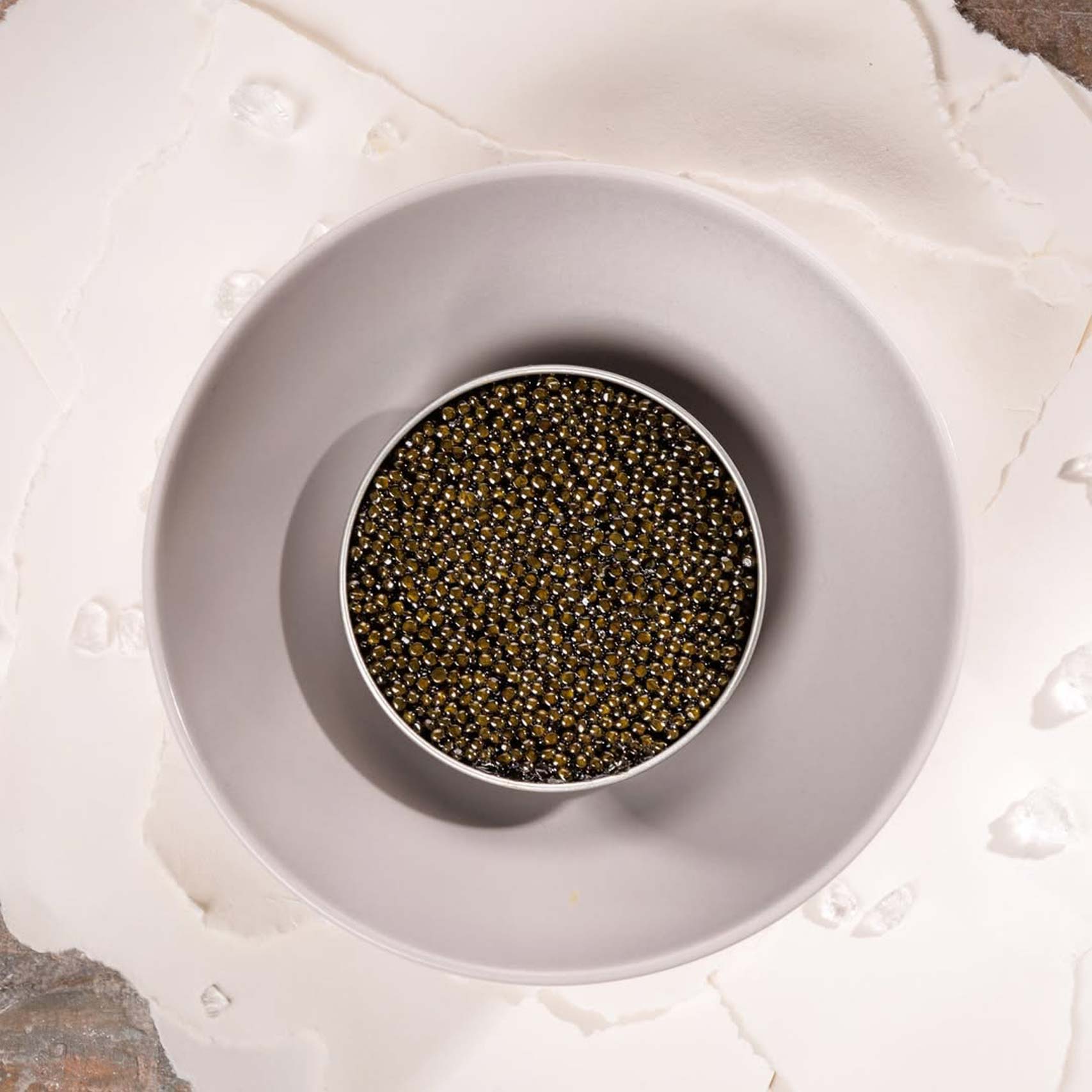Green palm leaf beside two blank white cards on a white background.