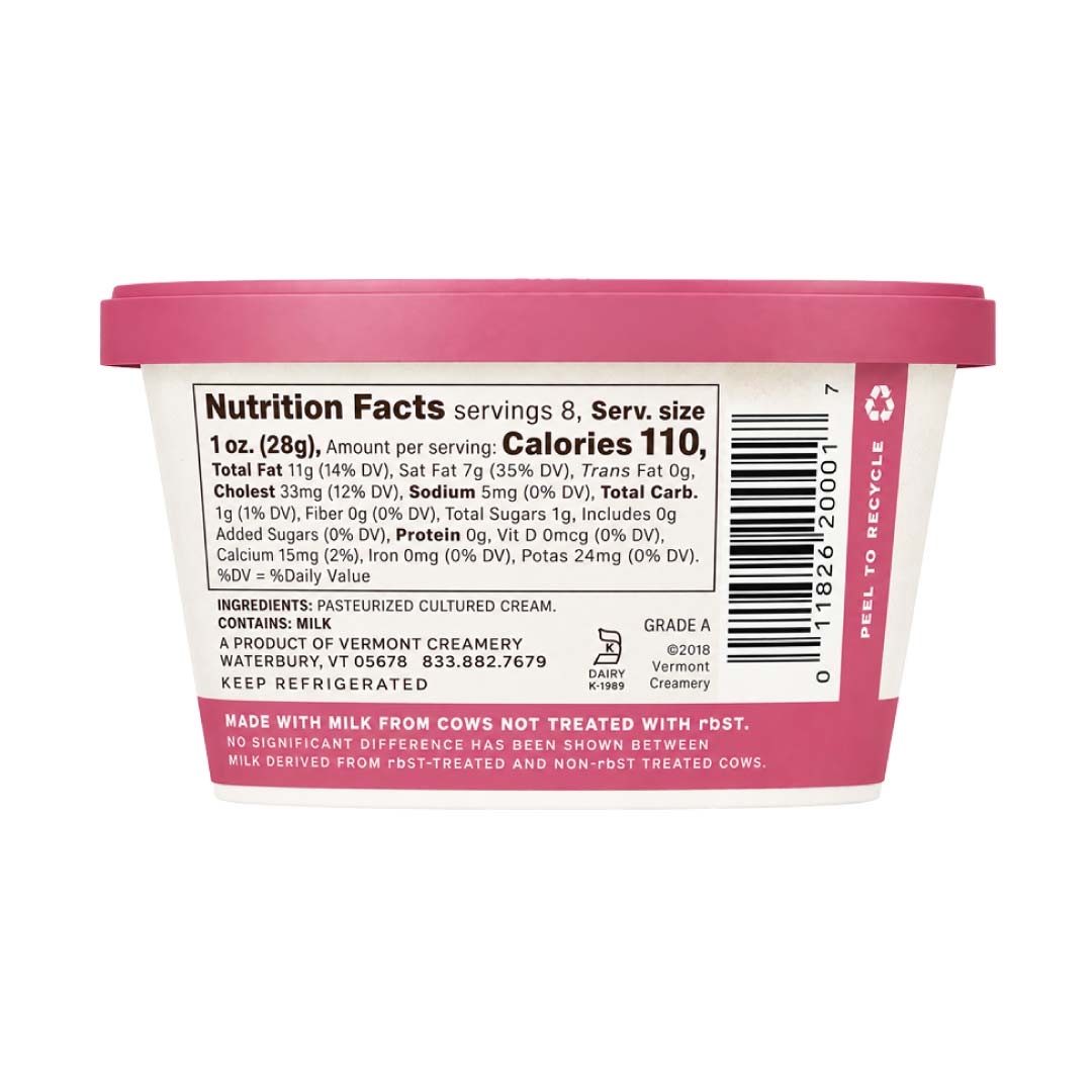 Vermont Creamery Crème Fraçhe cultured cream 8 oz nutrition facts back side - the Perfect Caviar Pairing 